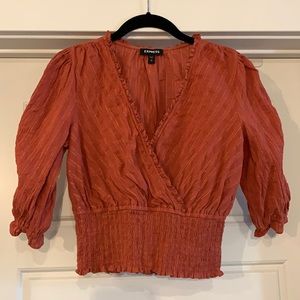 Express Orange V-neck Cinch Waist Crop Top!